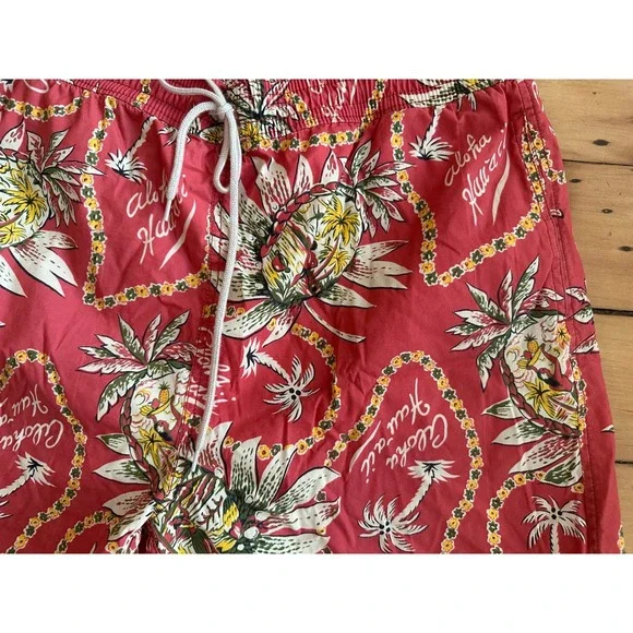 Polo Ralph Lauren Mens Red Hawaiian Aloha Swim Trunks - Size XXL - Picture 2 of 8